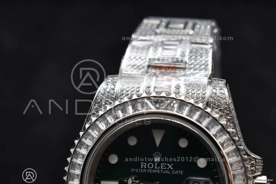 Diamonds on Bracelet VR Submariner Green SS Edition Full 1150 Dial on Minimalist Best AMGF 40mm 0426